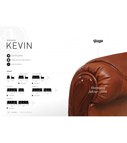 Komplet klasycznych mebli skórzanych Kevin Sofa i 2 fotele