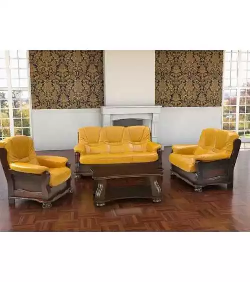 Komplet klasycznych mebli skórzanych Irena Sofa i 2 fotele