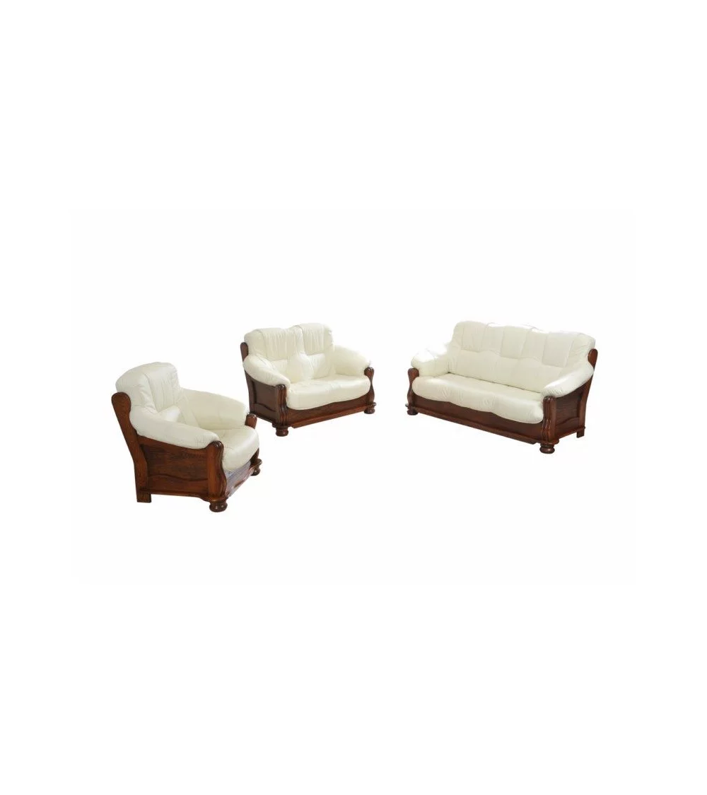 Komplet klasycznych mebli skórzanych Kasia Sofa i 2 fotele