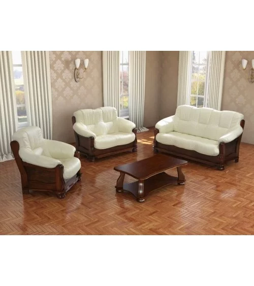 Komplet klasycznych mebli skórzanych Kasia Sofa i 2 fotele