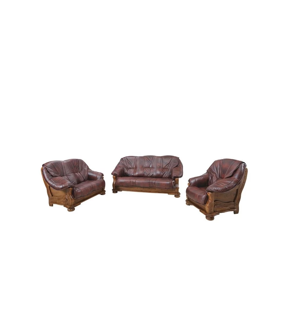 Komplet klasycznych mebli skórzanych Vega Sofa i 2 fotele