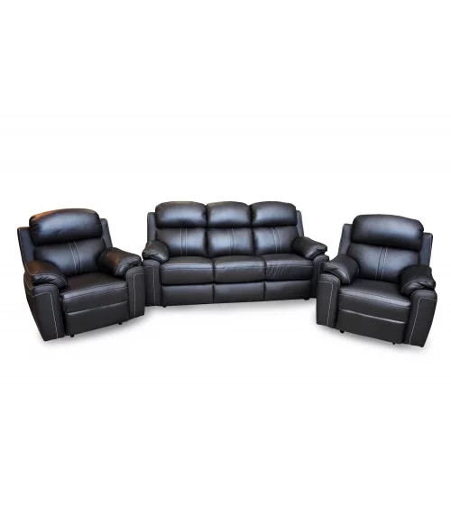 Komplet mebli skórzanych Mustang - Sofa i 2 fotele - Funkcja Relax
