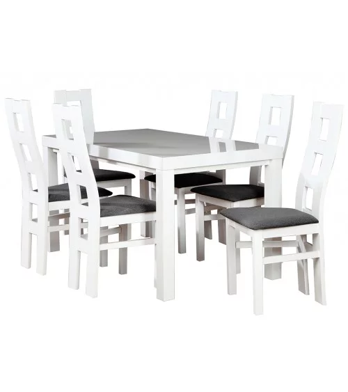 Zestaw stół Laminat Camilla biały połysk i 6 krzeseł Fila Niska - Komplet nr 21