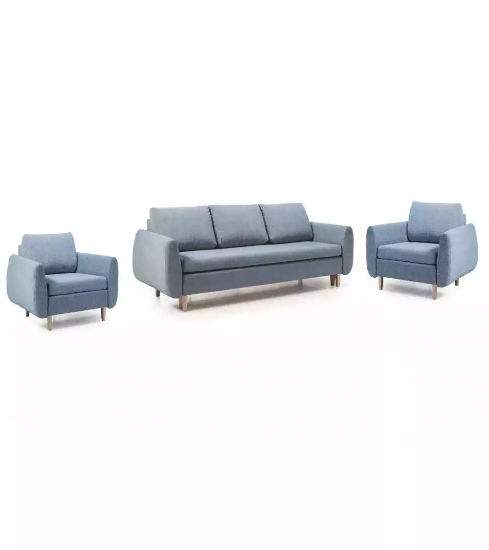 Nowoczesny zestaw sofa DL z funkcją spania i dwa fotele do salonu Jaśmin Gaw