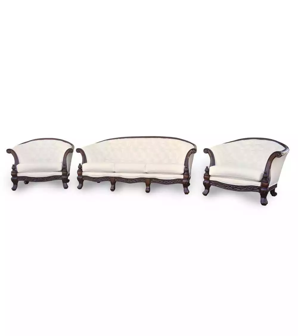 Komplet klasycznych mebli skórzanych Rodos Sofa i 2 fotele